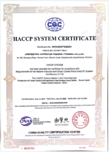 HACCP SYSTEM CERTIFICATE